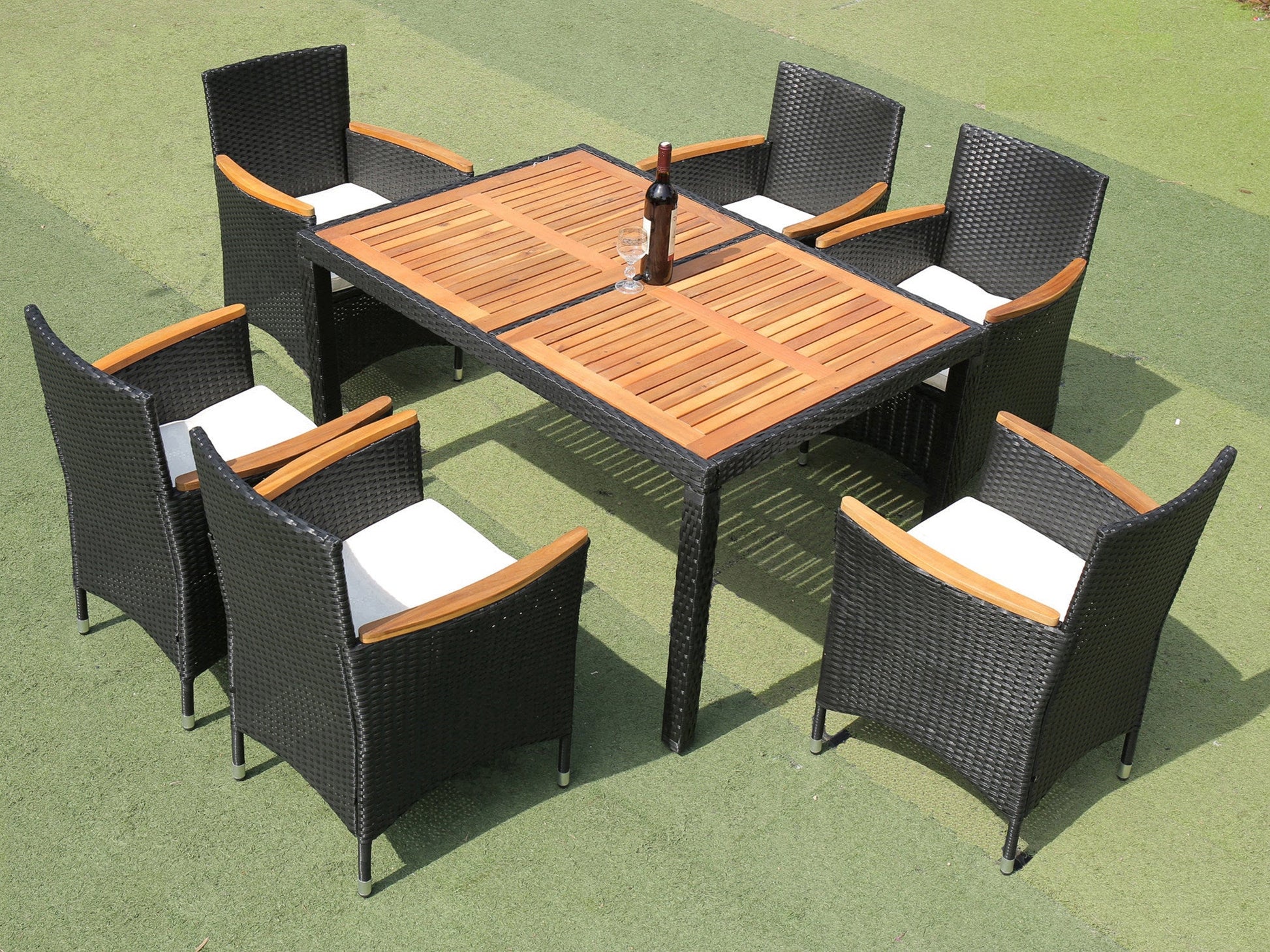 EELIFEE 7-Piece Patio Wicker Dining Set with Acacia Wood Top-2