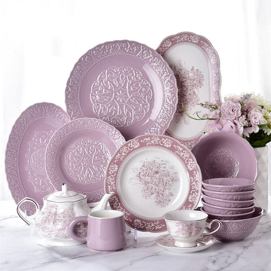 Purple Porcelain French Inspired Embossed Cutlery Set