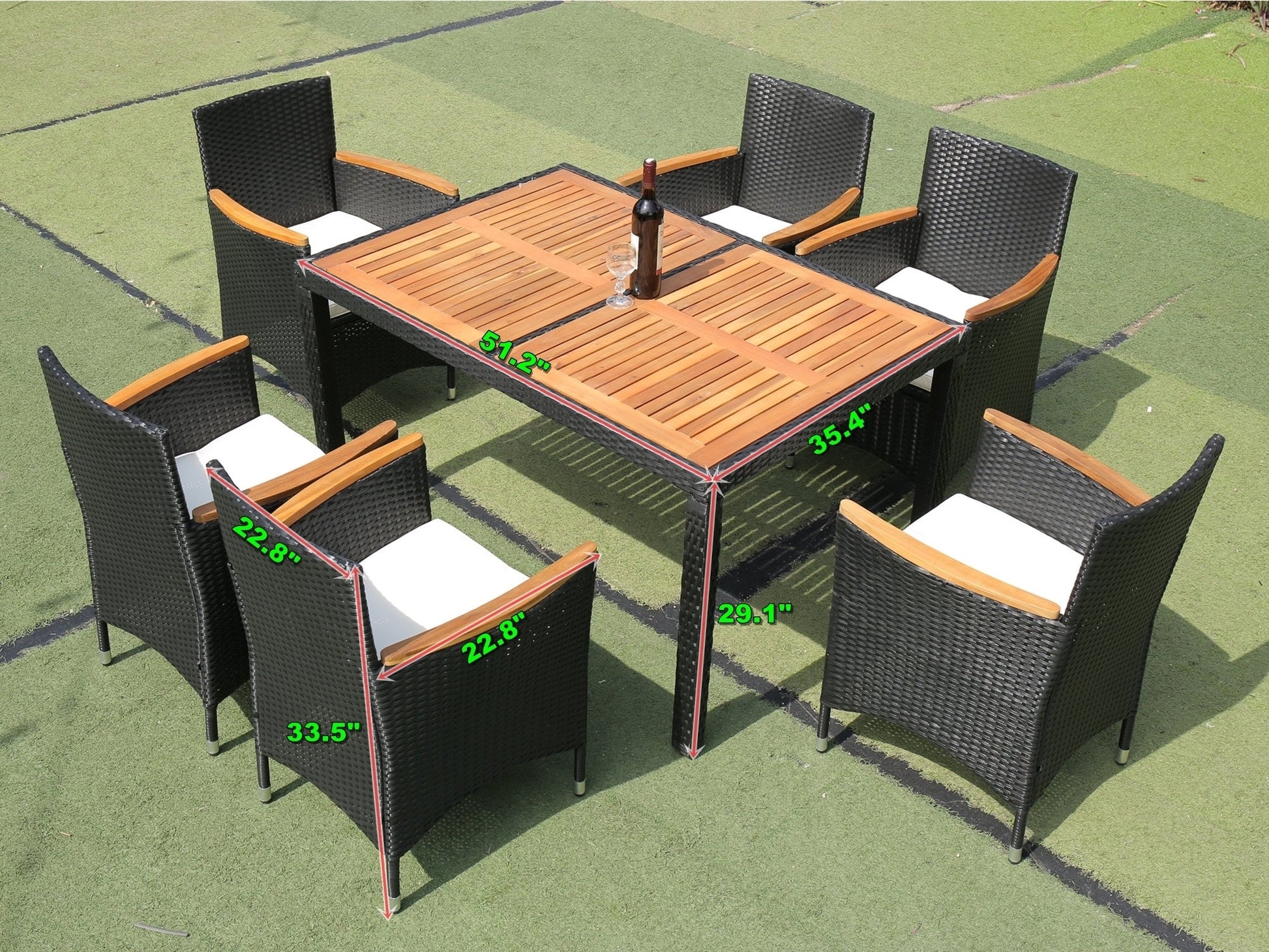 EELIFEE 7-Piece Patio Wicker Dining Set with Acacia Wood Top-9