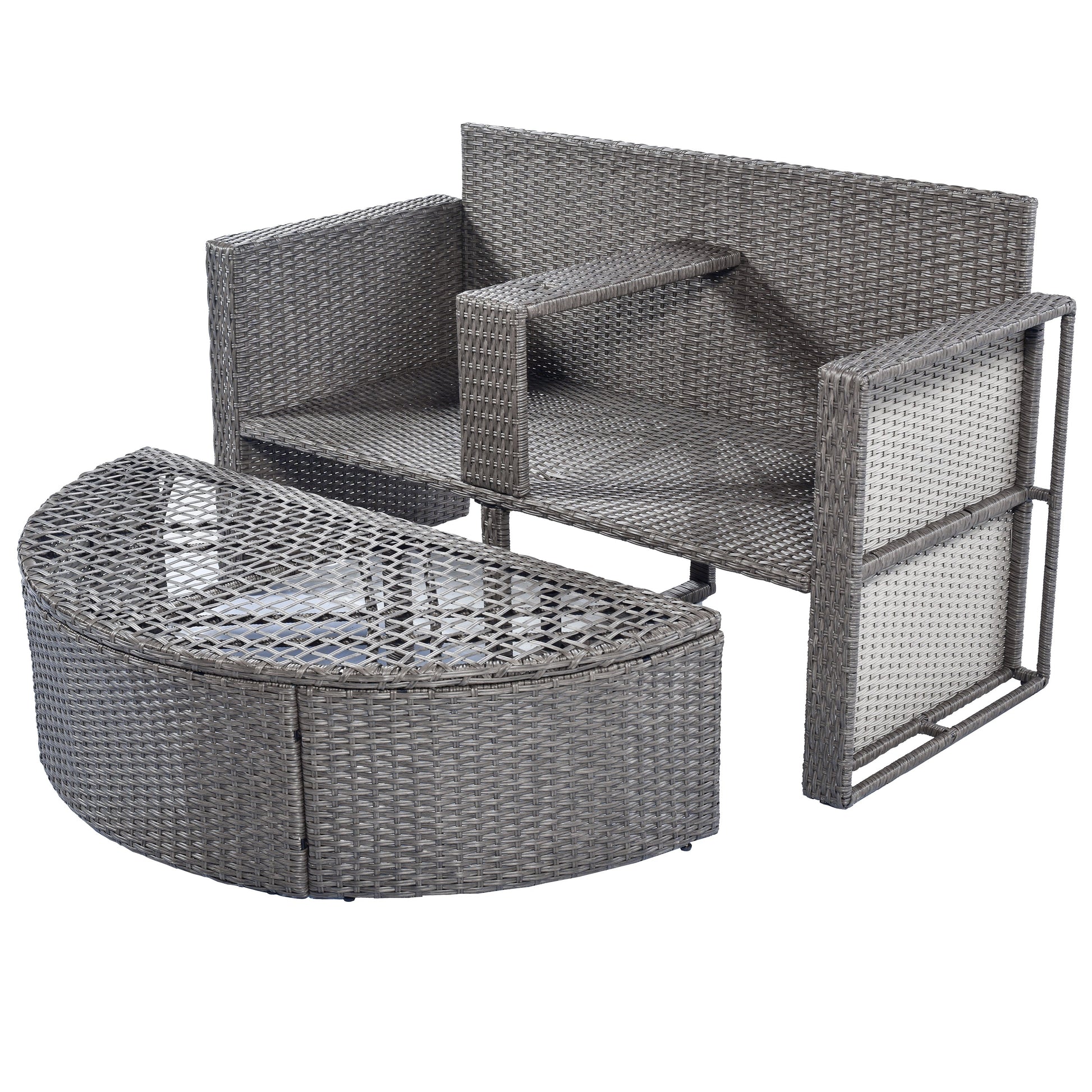 TOPMAX All-Weather PE Wicker Rattan Sofa Set with Side Table for Umbrella-7