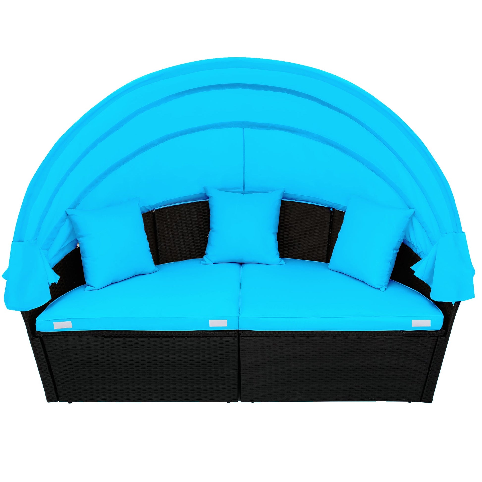 TOPMAX Outdoor Rattan Daybed Sunbed with Canopy, Round Sectional Sofa Set (Blue)-18