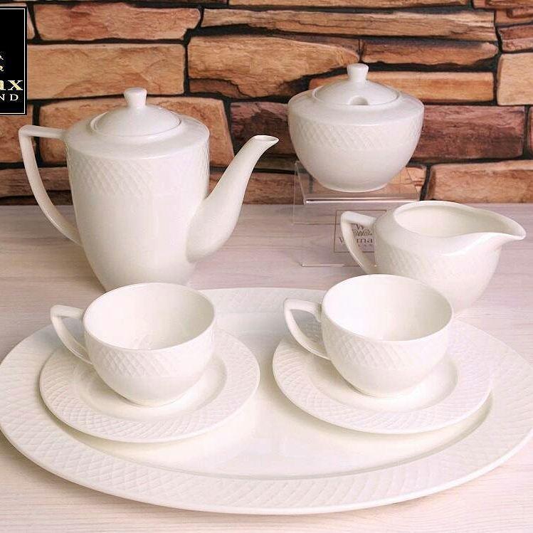 White 8 Oz Tea Cup & 6" inch Saucer Set Of 6 In Gift Box-2