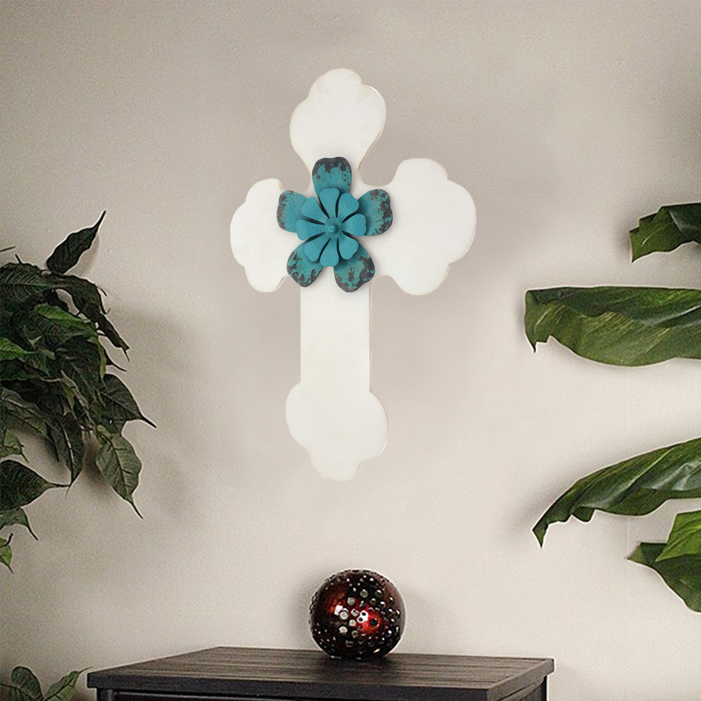 24" X 16" X 1" White Cross Wall Decor