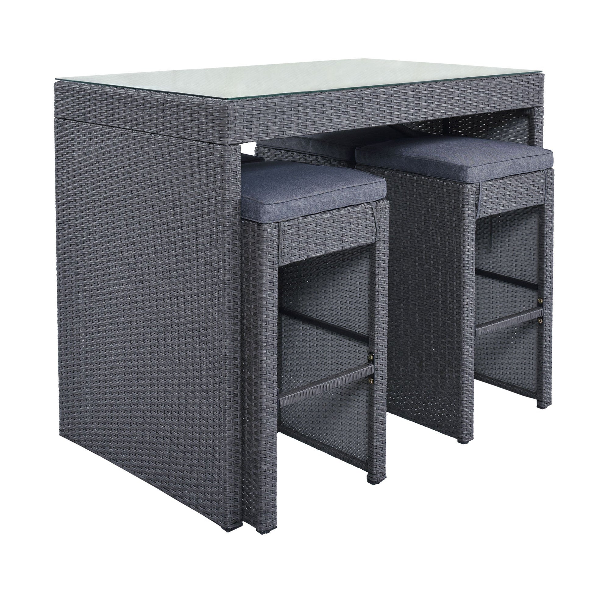 TOPMAX 5-Piece Rattan Patio Furniture Set with Bar Dining Table (Gray)-5