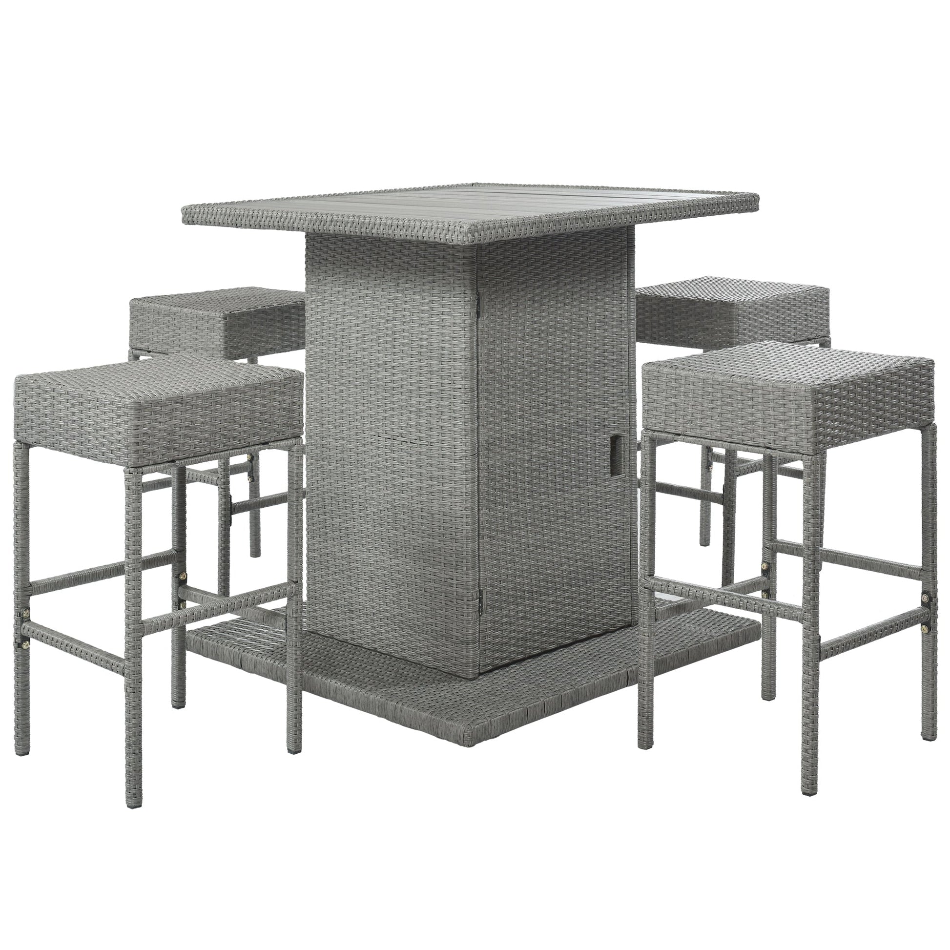 TOPMAX 5-Piece Rattan Dining Table Set with Storage Shelf (Gray)-5