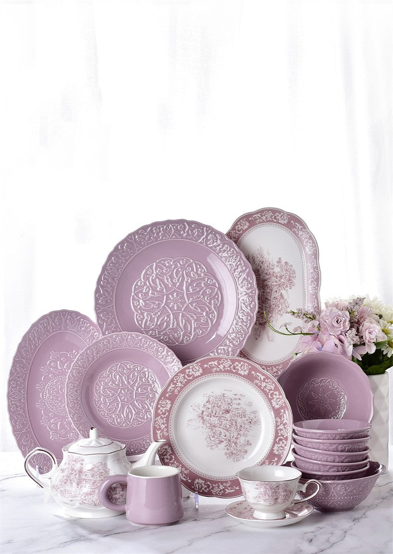 Purple Porcelain French Inspired Embossed Cutlery Set