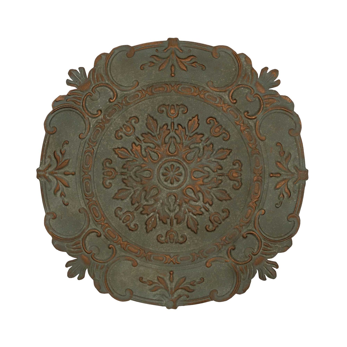 Distressed Green European Medallion Metal Wall Decor