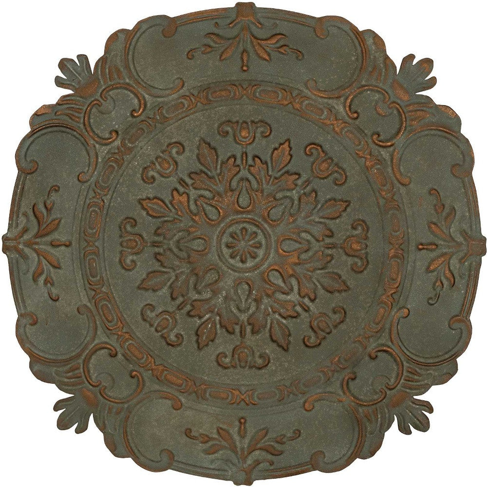 Distressed Green European Medallion Metal Wall Decor