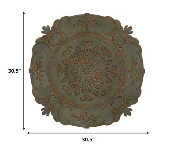 Distressed Green European Medallion Metal Wall Decor