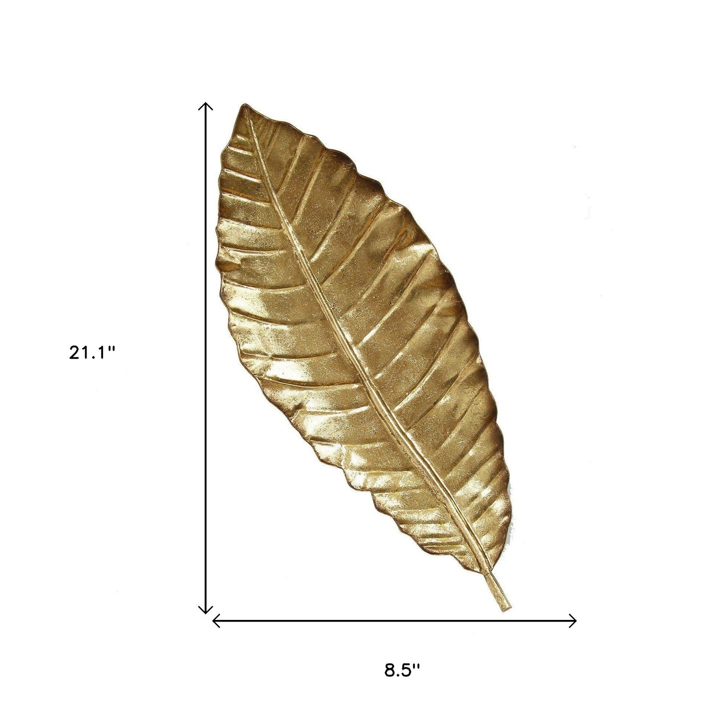 9" X 21" Gold Large Leaf Metal Wall Decor