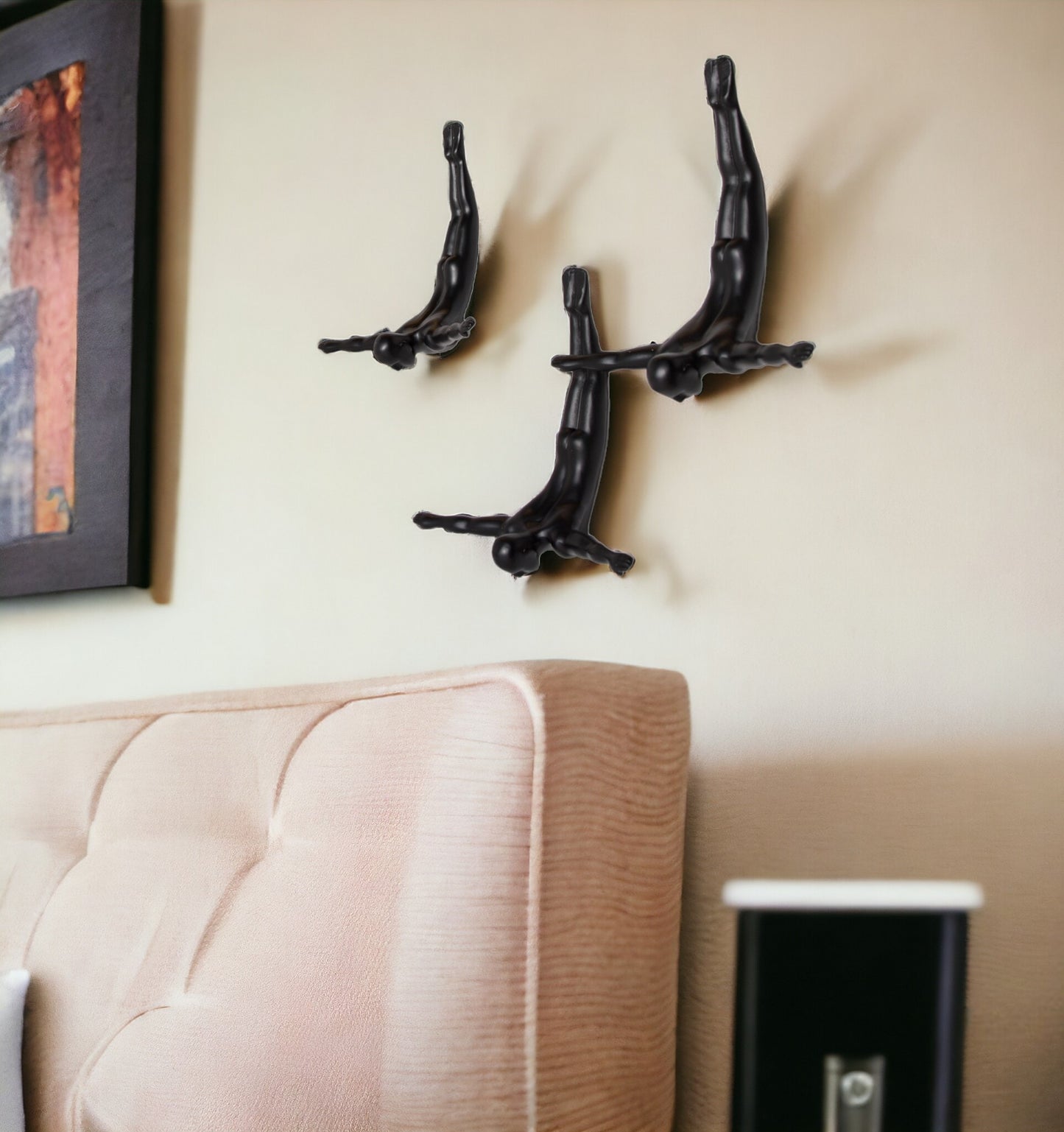 Set of Three 7" Black Diver Resin Wall Decor