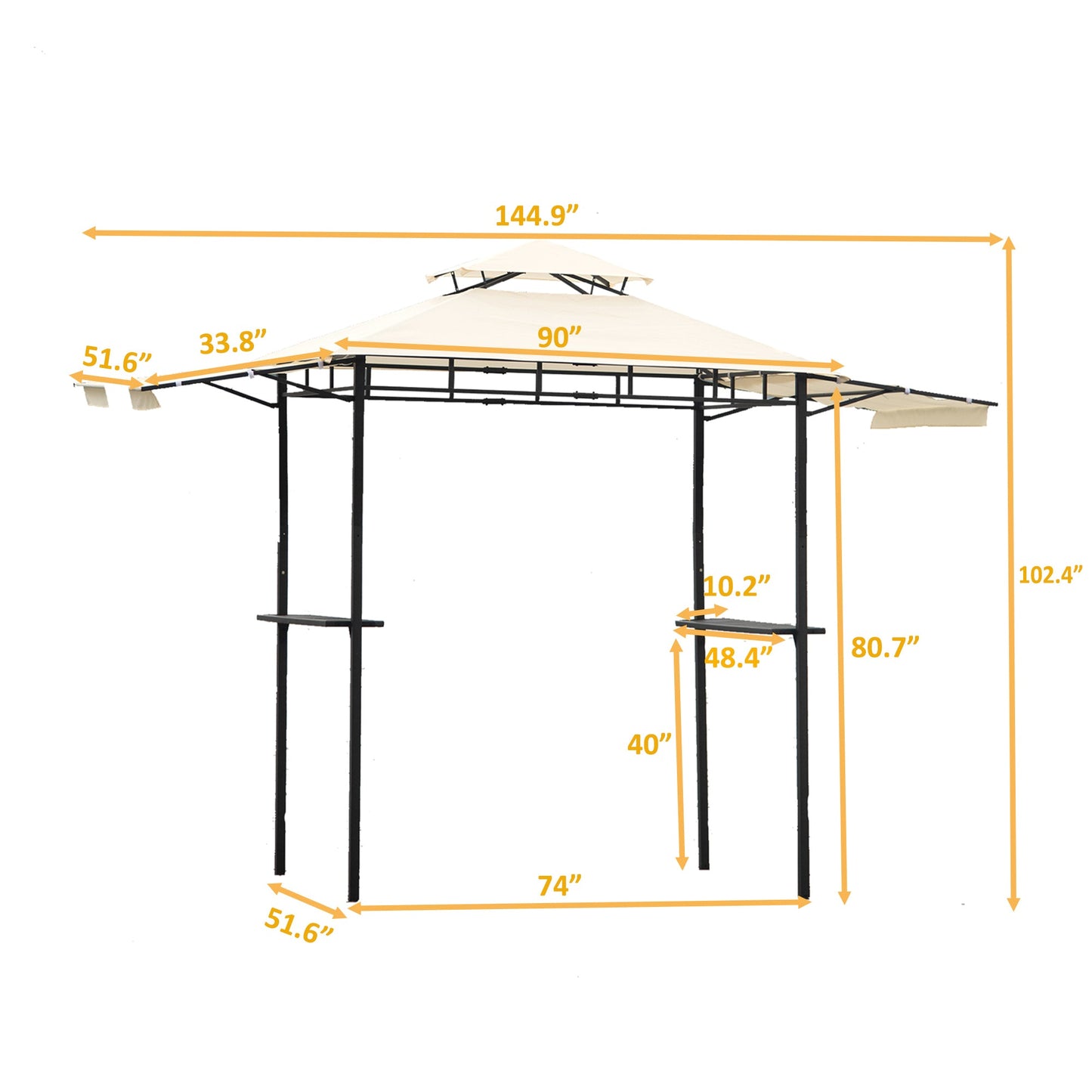 TOPMAX 12x4.3Ft Iron BBQ Grill Gazebo with Bar Counters (Beige)-25