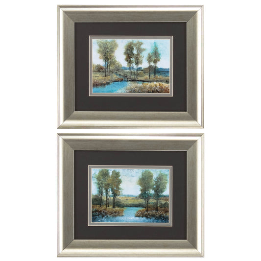 13" X 11" Brushed Silver Frame Stream Side (Set Of 2)