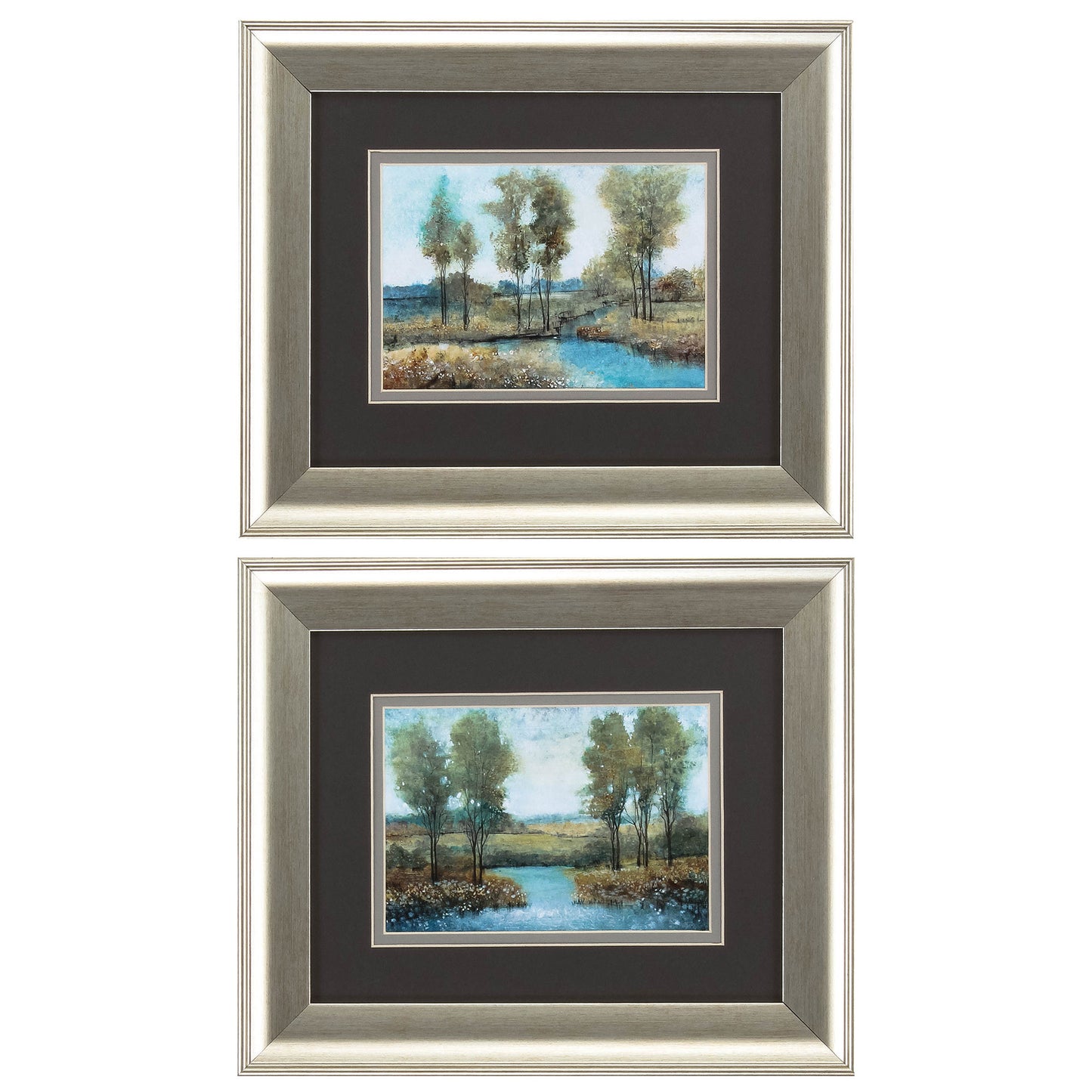 13" X 11" Brushed Silver Frame Stream Side (Set Of 2)