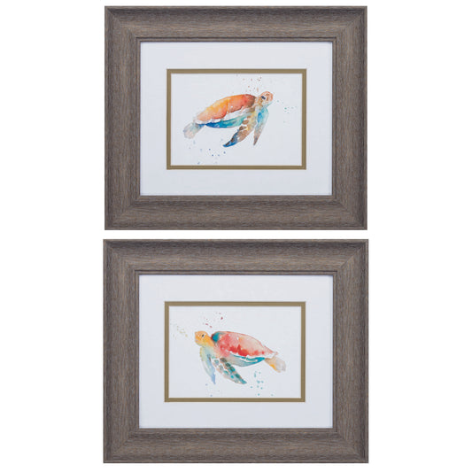 Set of Two Red and Blue Turtle Framed Wall Art