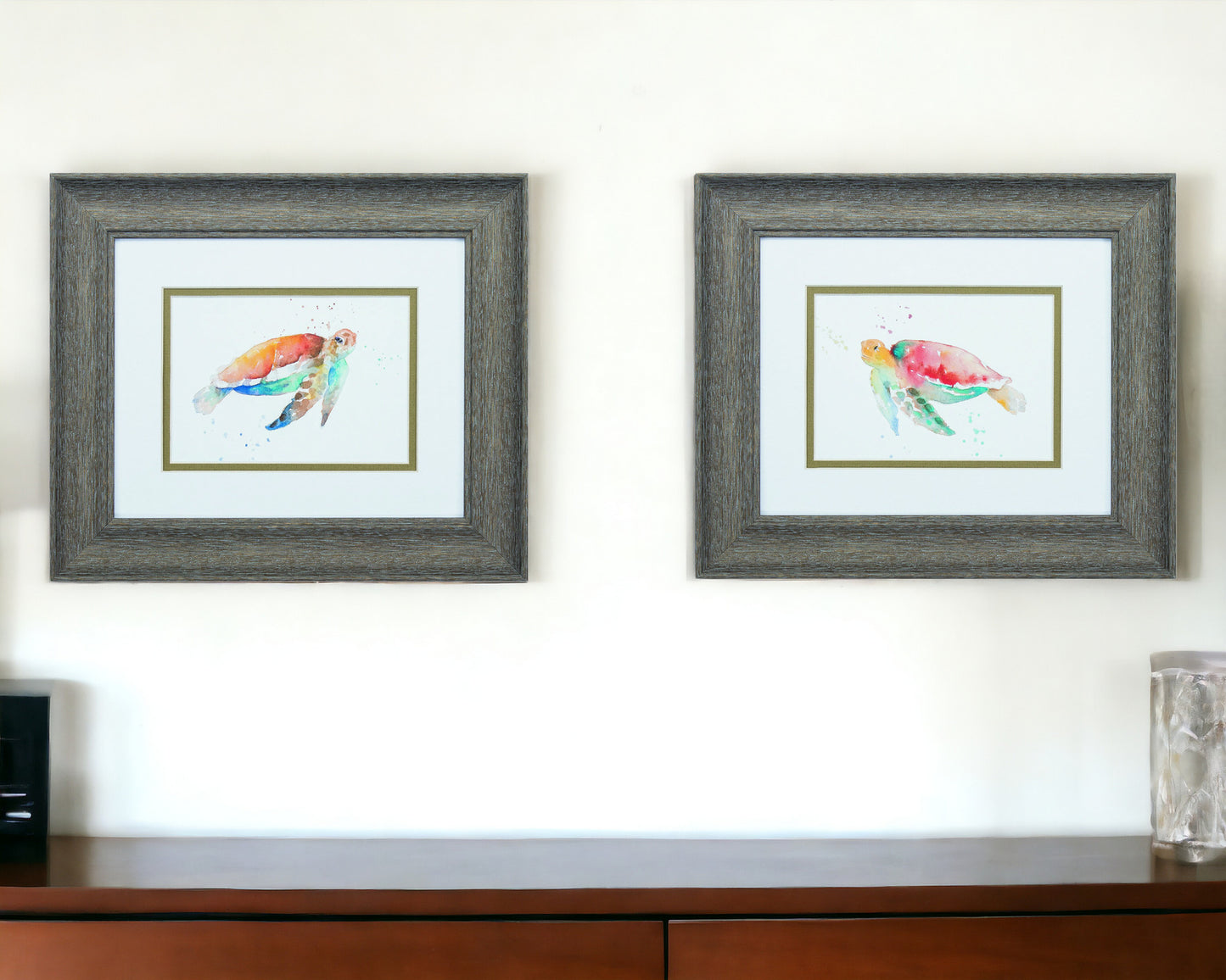 Set of Two Red and Blue Turtle Framed Wall Art