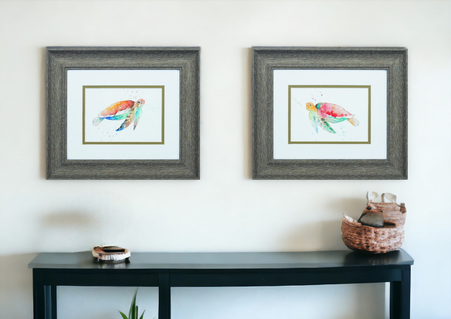 Set of Two Red and Blue Turtle Framed Wall Art