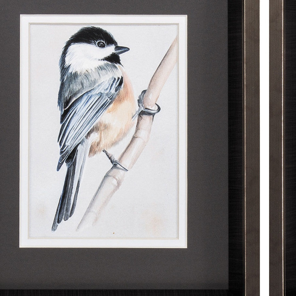 10" X 12" Brushed Silver Frame Bird On Branch (Set Of 2)