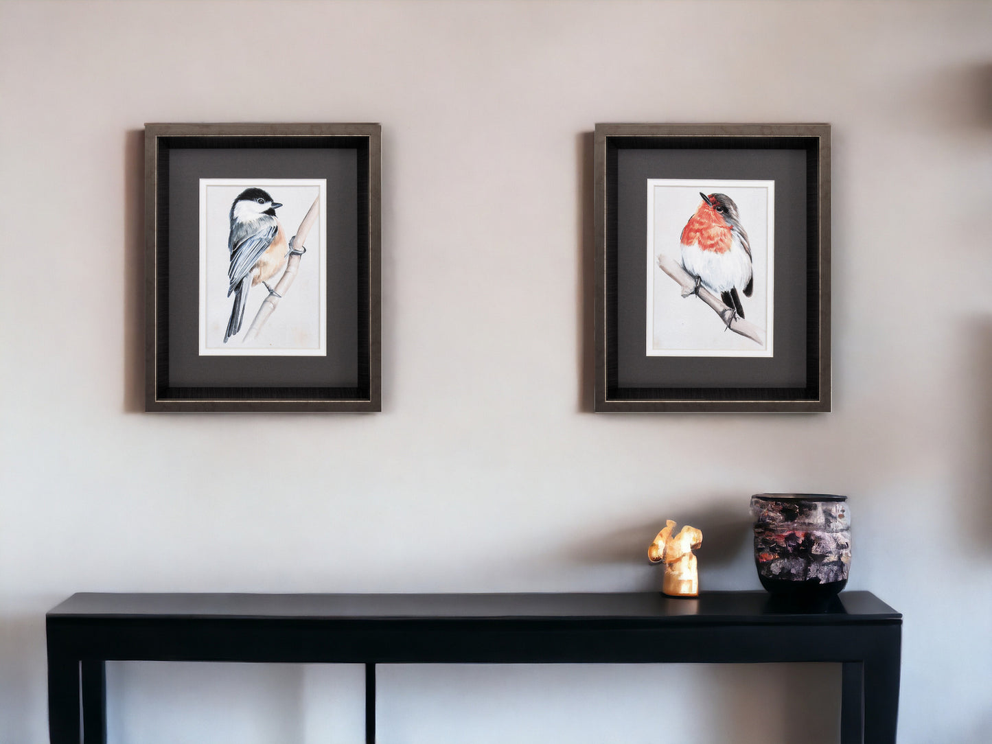 10" X 12" Brushed Silver Frame Bird On Branch (Set Of 2)