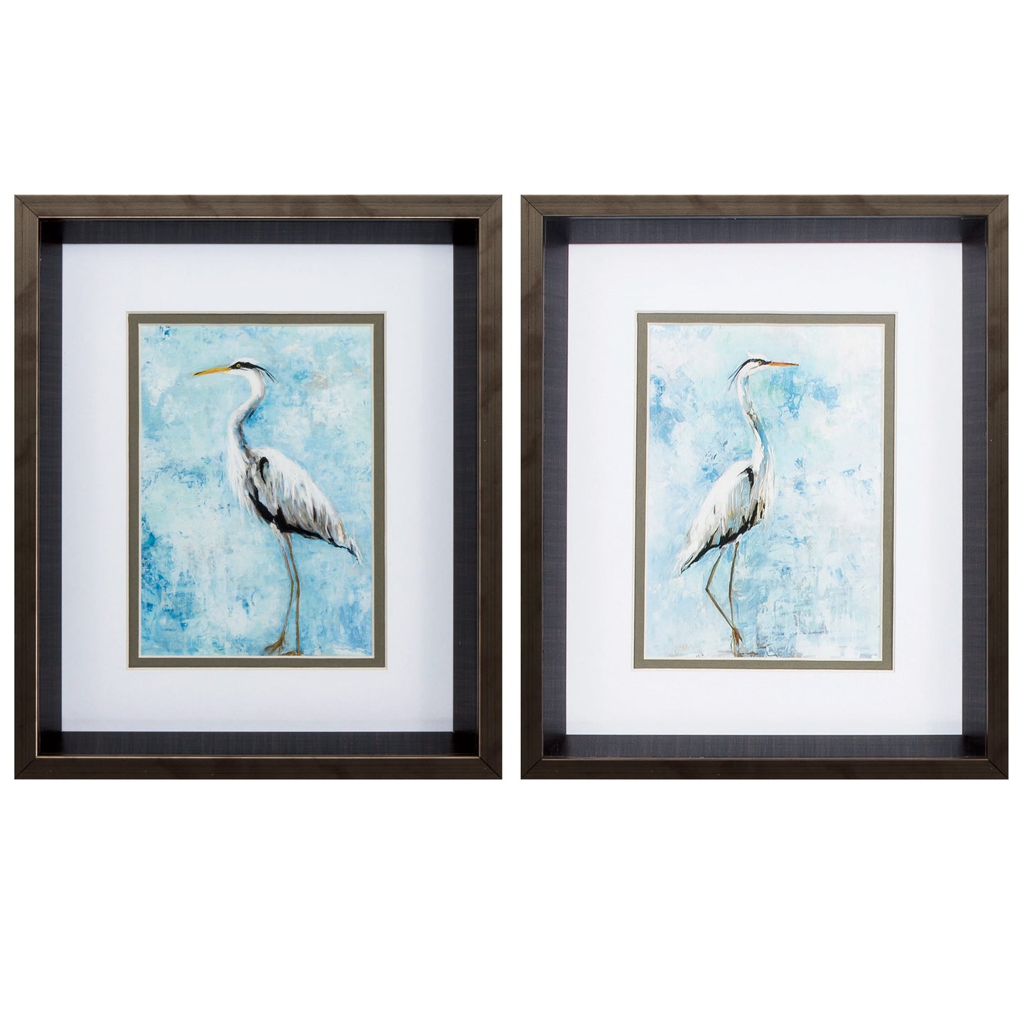 10" X 12" Brushed Silver Frame Hazy Morning Heron (Set Of 2)