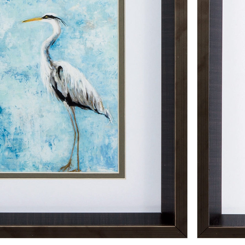 10" X 12" Brushed Silver Frame Hazy Morning Heron (Set Of 2)