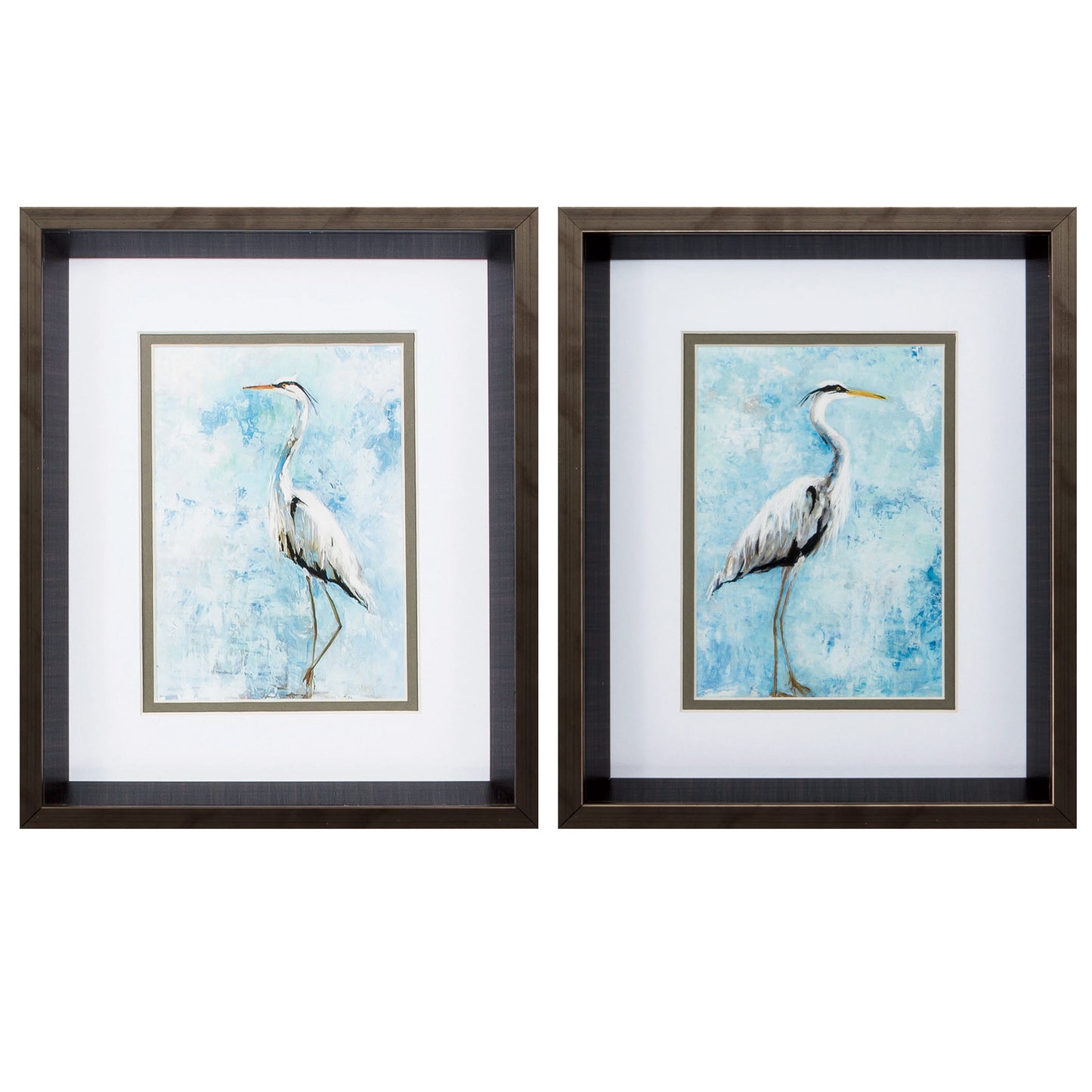 10" X 12" Brushed Silver Frame Hazy Morning Heron (Set Of 2)