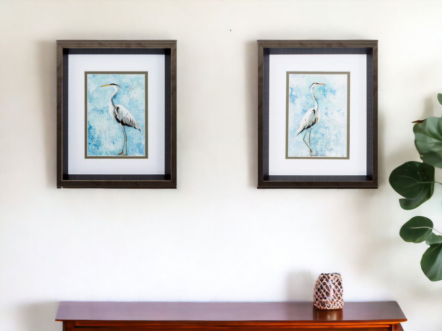 10" X 12" Brushed Silver Frame Hazy Morning Heron (Set Of 2)