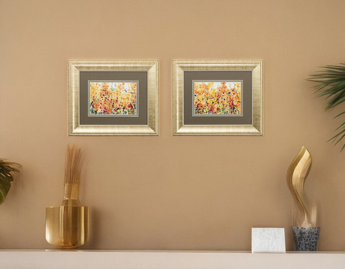 Set Of Two Pretty Summer Flowers Gold Framed Wall Art