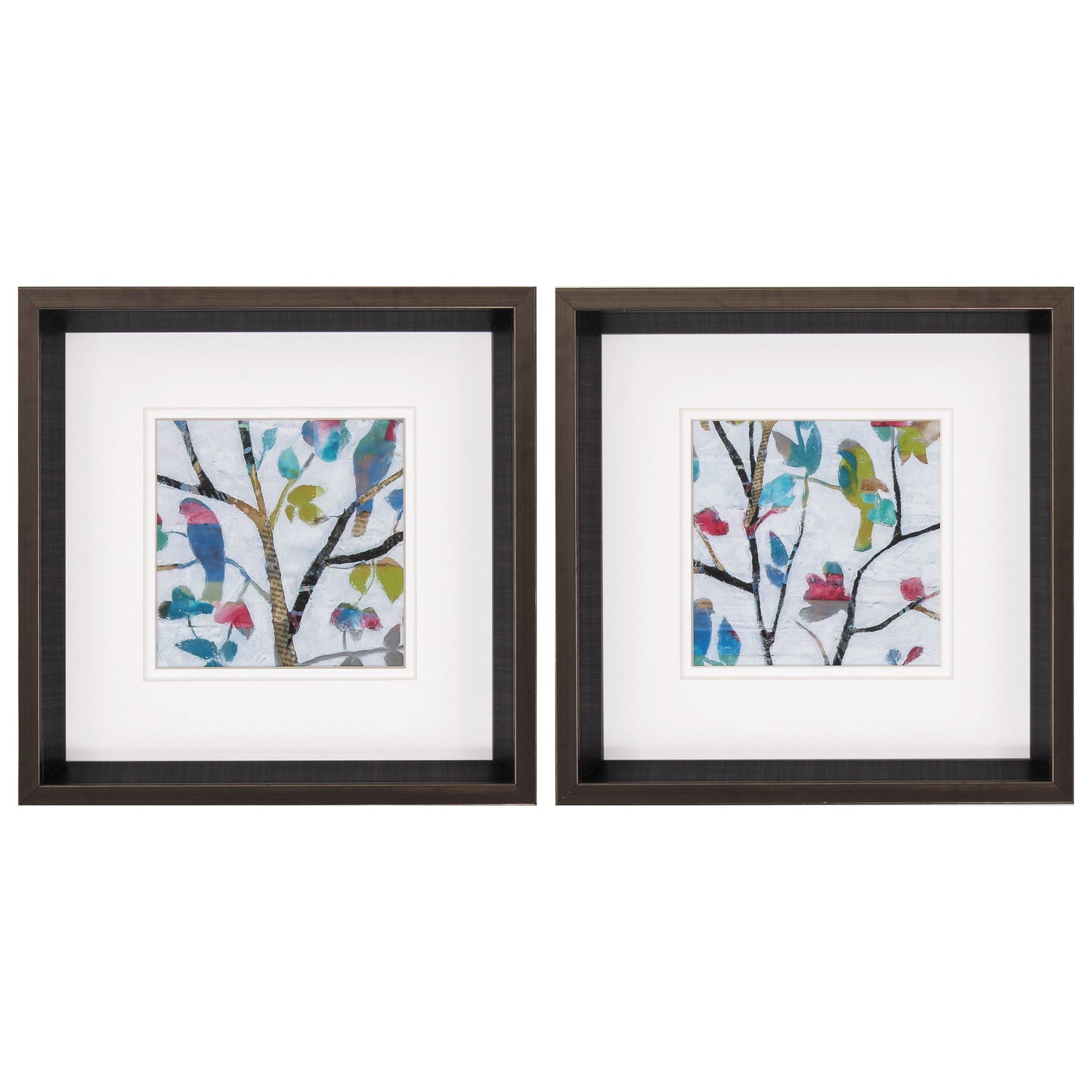 Set of Two 12" X 12" Woodland Story Bird Silver Framed Wall Art