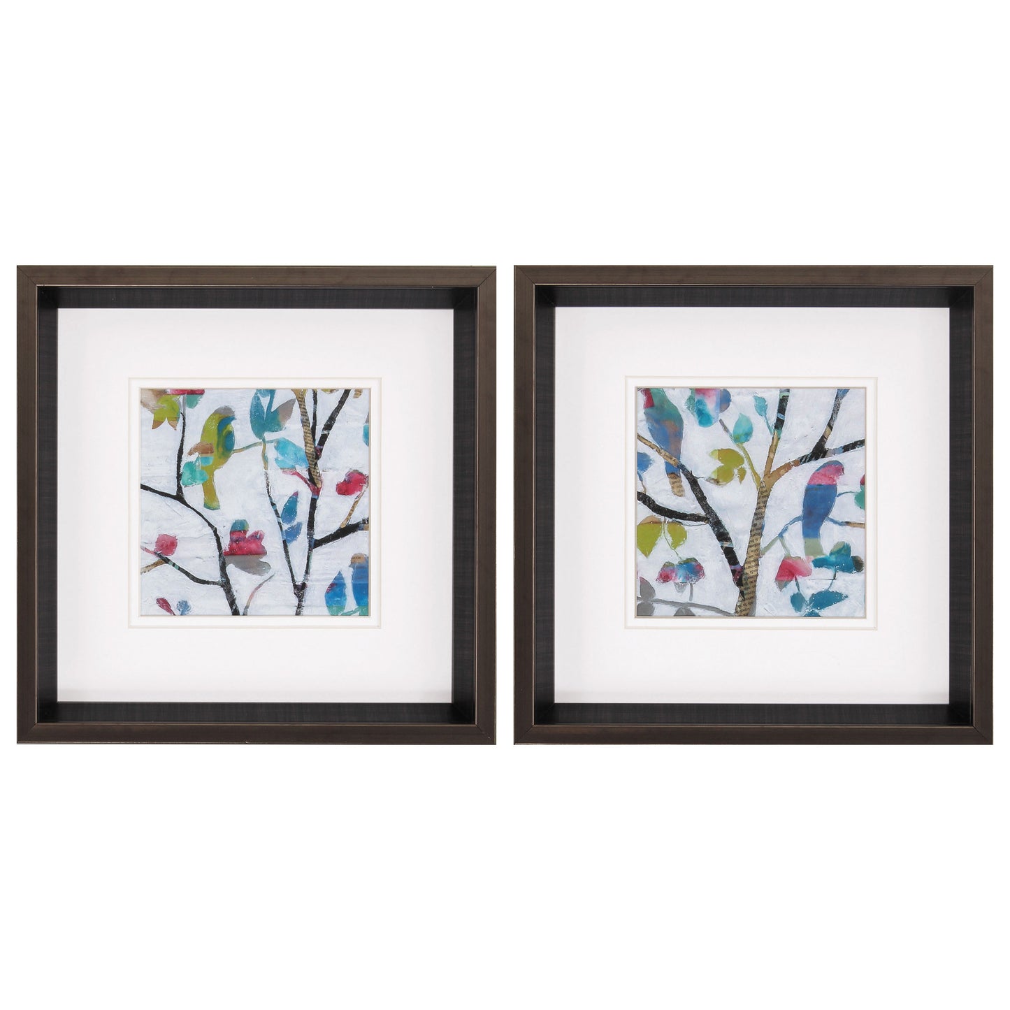 Set of Two 12" X 12" Woodland Story Bird Silver Framed Wall Art