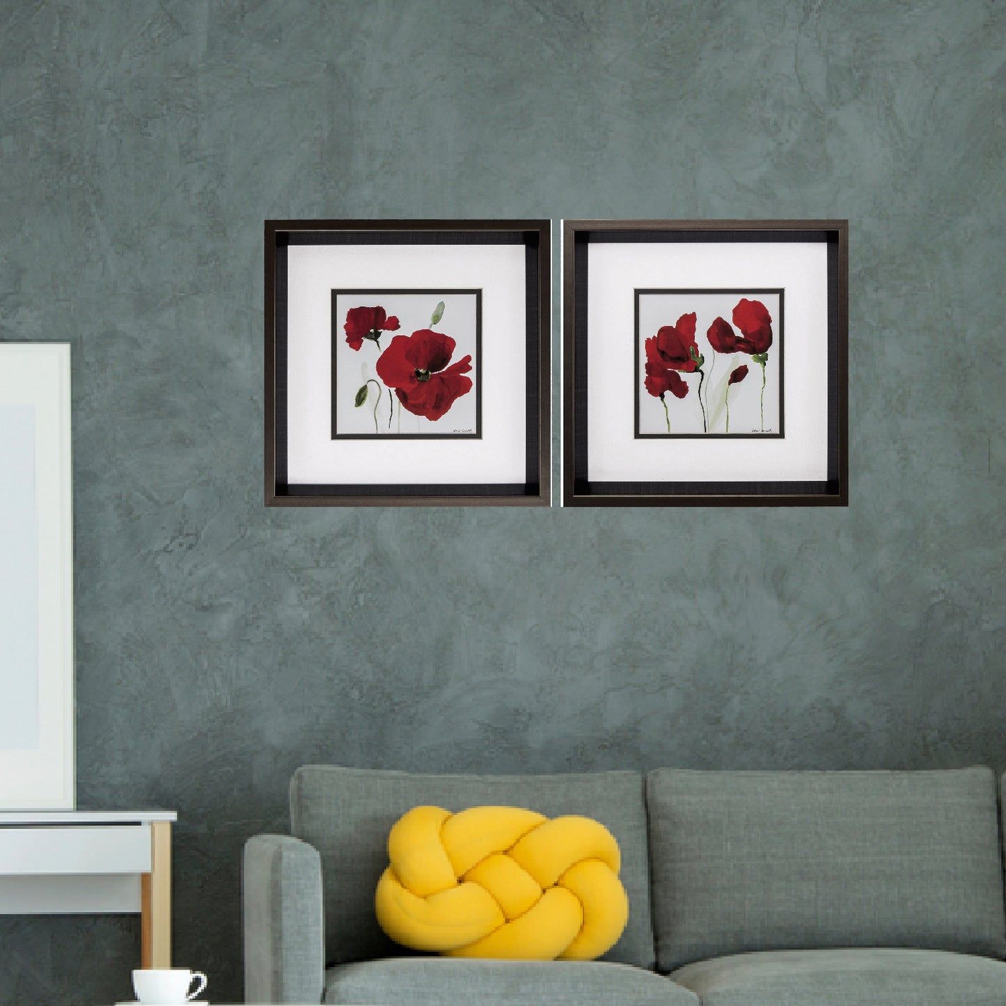 12" X 12" Brushed Silver Frame Red Poppy (Set Of 2)