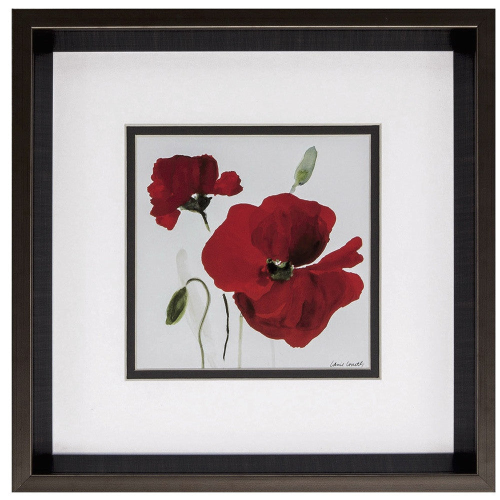 12" X 12" Brushed Silver Frame Red Poppy (Set Of 2)