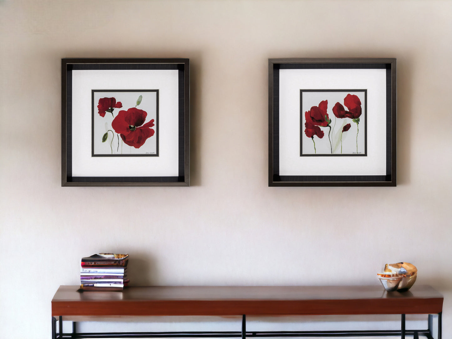 12" X 12" Brushed Silver Frame Red Poppy (Set Of 2)