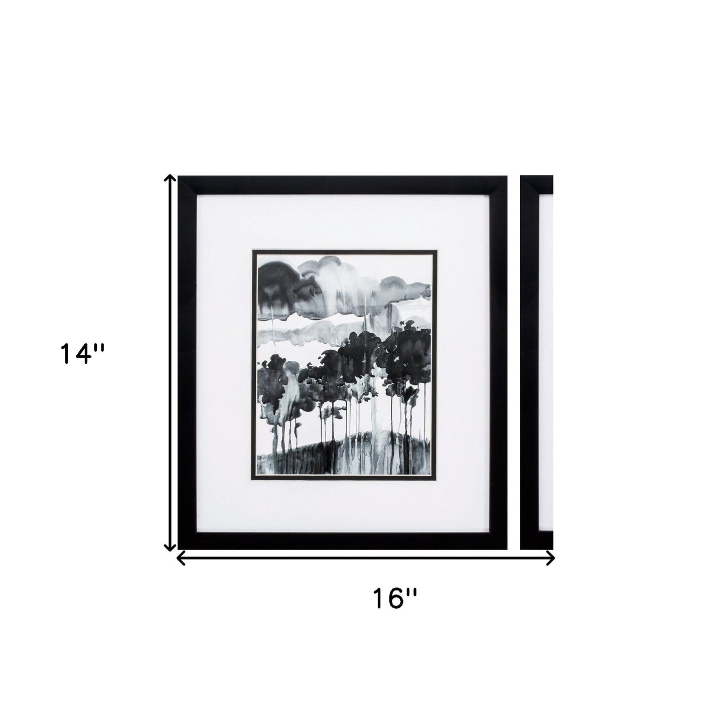 Set Of Two Black and White Trees Black Framed Print Wall Art