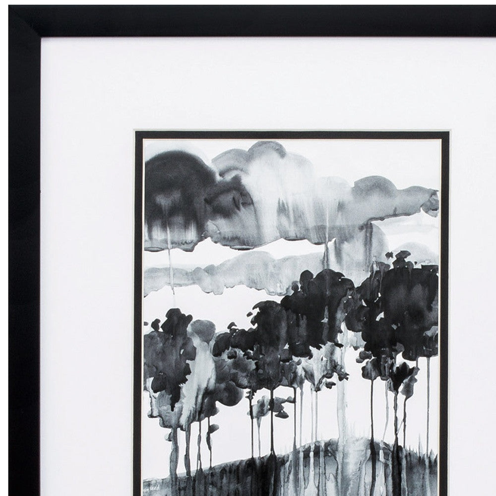 Set Of Two Black and White Trees Black Framed Print Wall Art