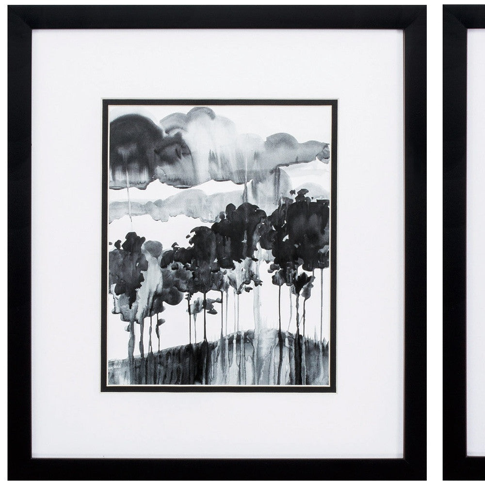 Set Of Two Black and White Trees Black Framed Print Wall Art