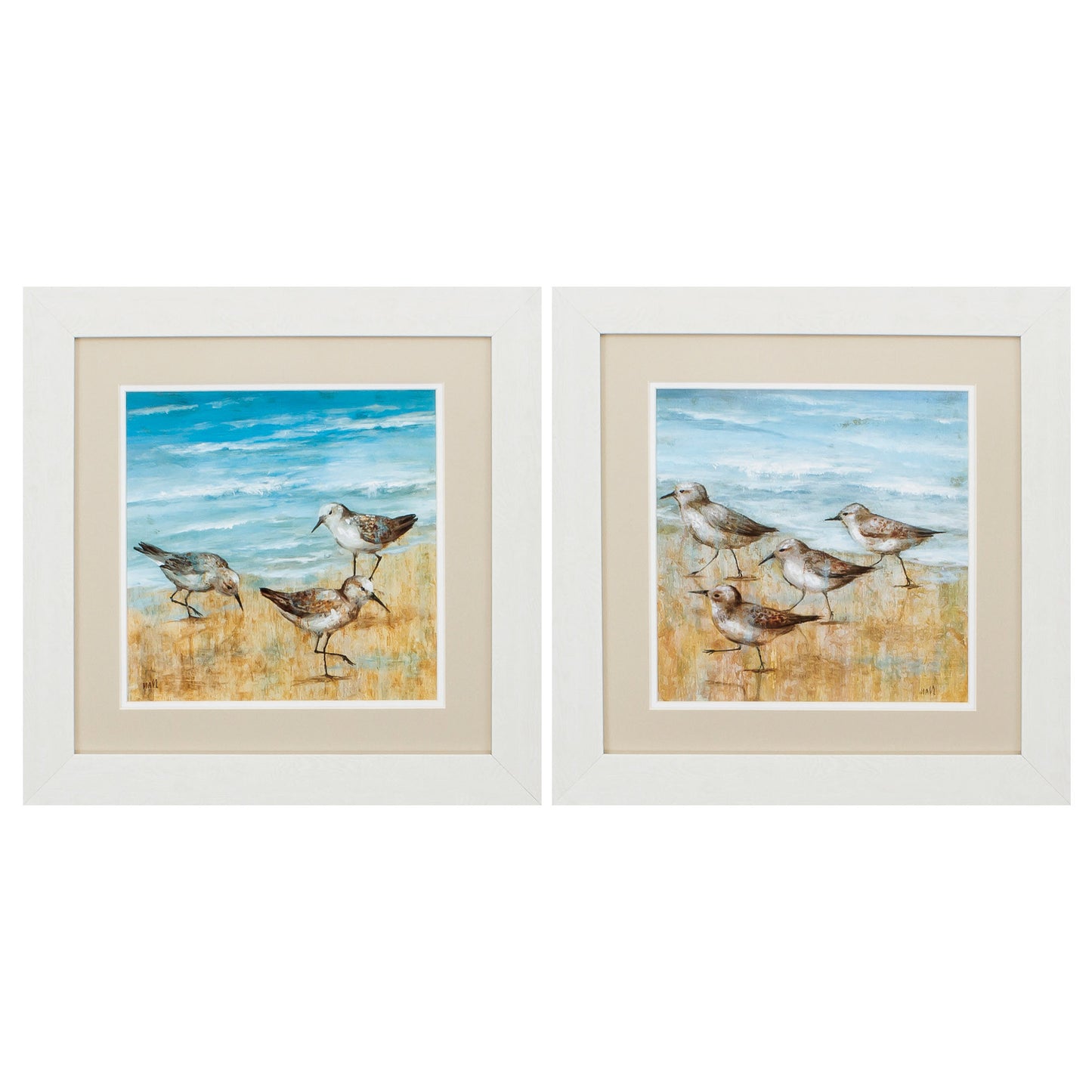 19" X 19" White Frame Sandpipers (Set Of 2)