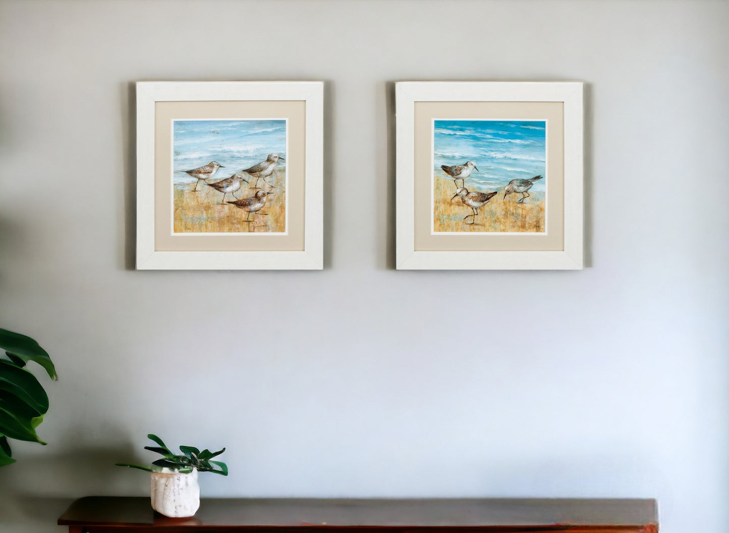 19" X 19" White Frame Sandpipers (Set Of 2)