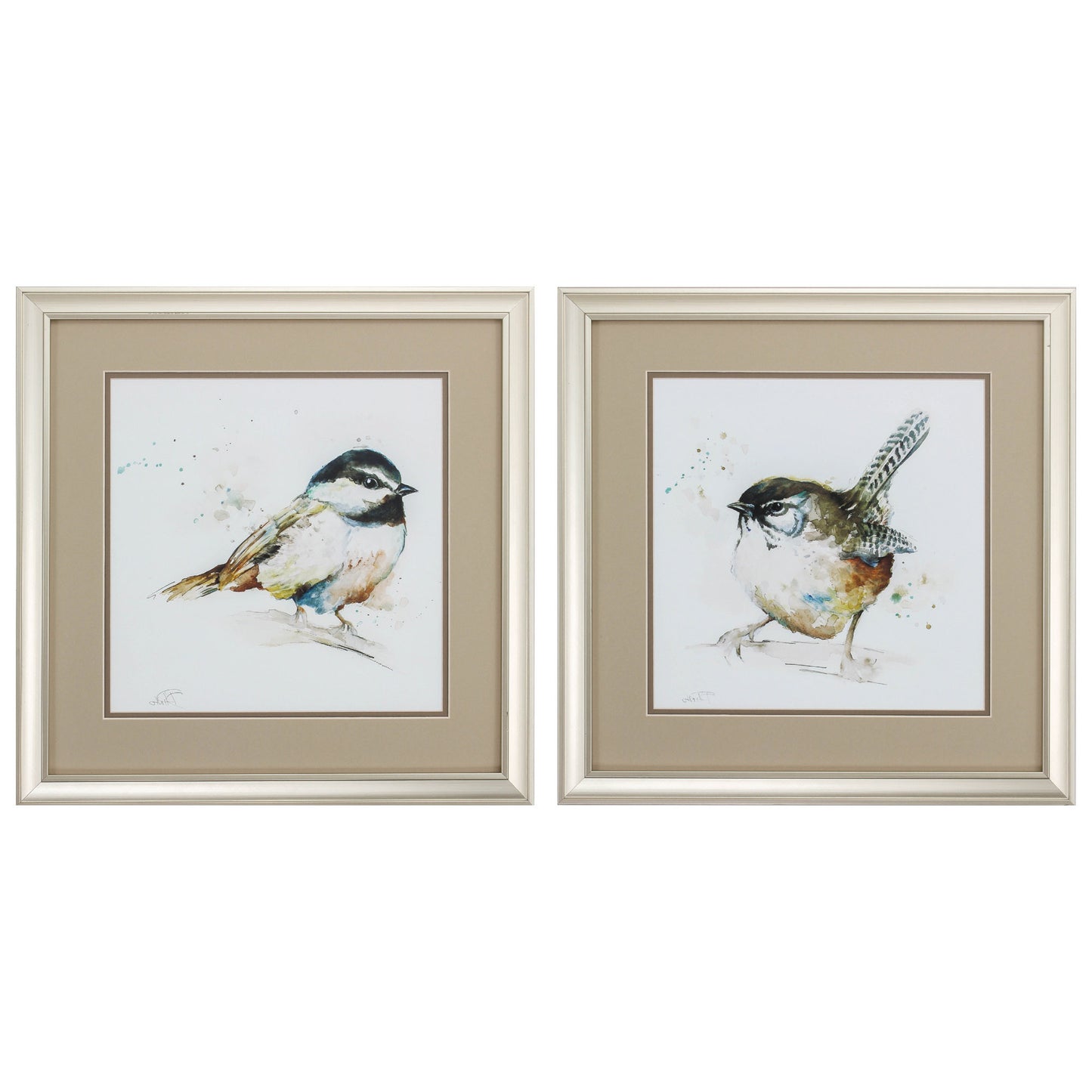 18" X 18" Champagne Gold Color Frame  Watercolor Mountain (Set Of 2)