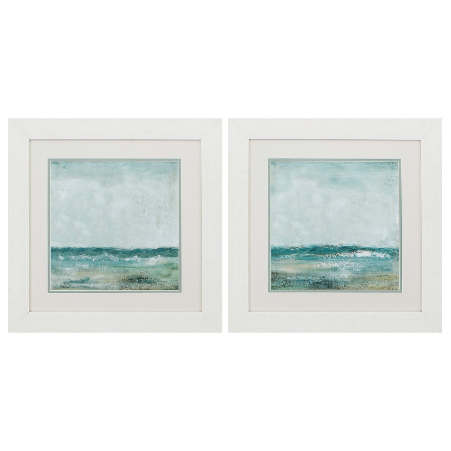 Set of Two 19" X 19" White and Blue Ocean Wall Decor