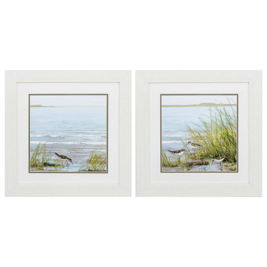 19" X 19" White Frame Afternoon On Shore (Set Of 2)