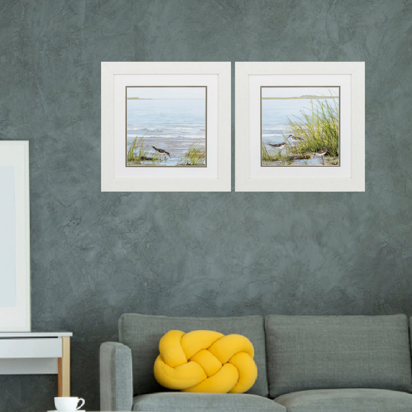 19" X 19" White Frame Afternoon On Shore (Set Of 2)