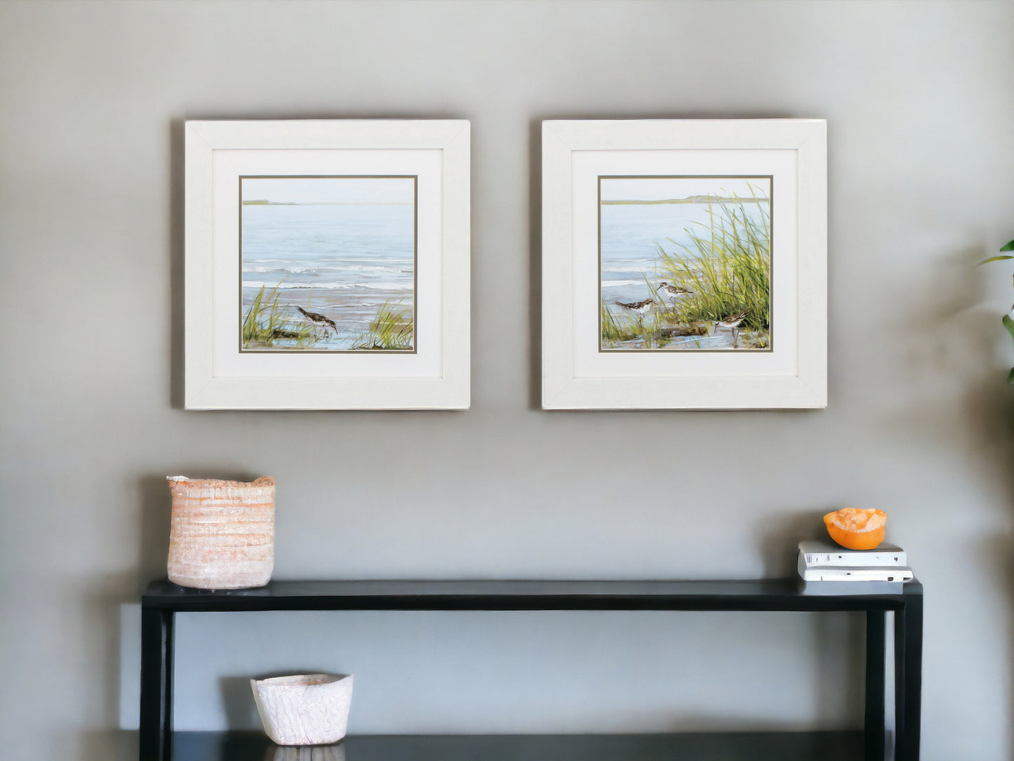 19" X 19" White Frame Afternoon On Shore (Set Of 2)