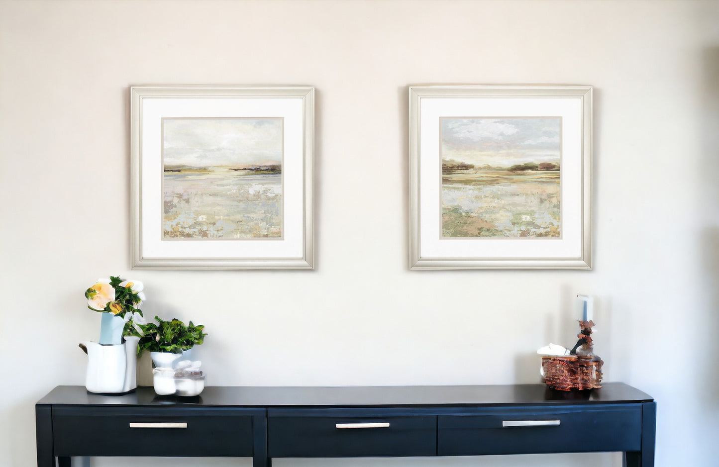 Set of Two 18" Sunset Landscapes Champagne Framed Wall Decor