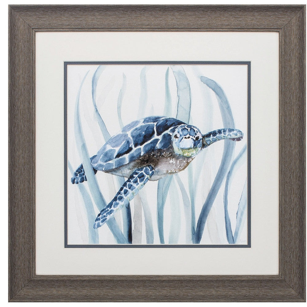 19" X 19" Distressed Wood Toned Frame Turtle In Grass (Set Of 2)