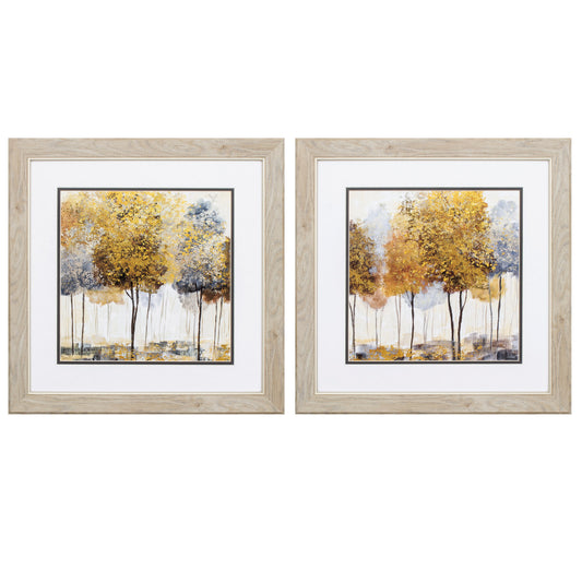 19" X 19" White Frame Golden Trees (Set Of 2)