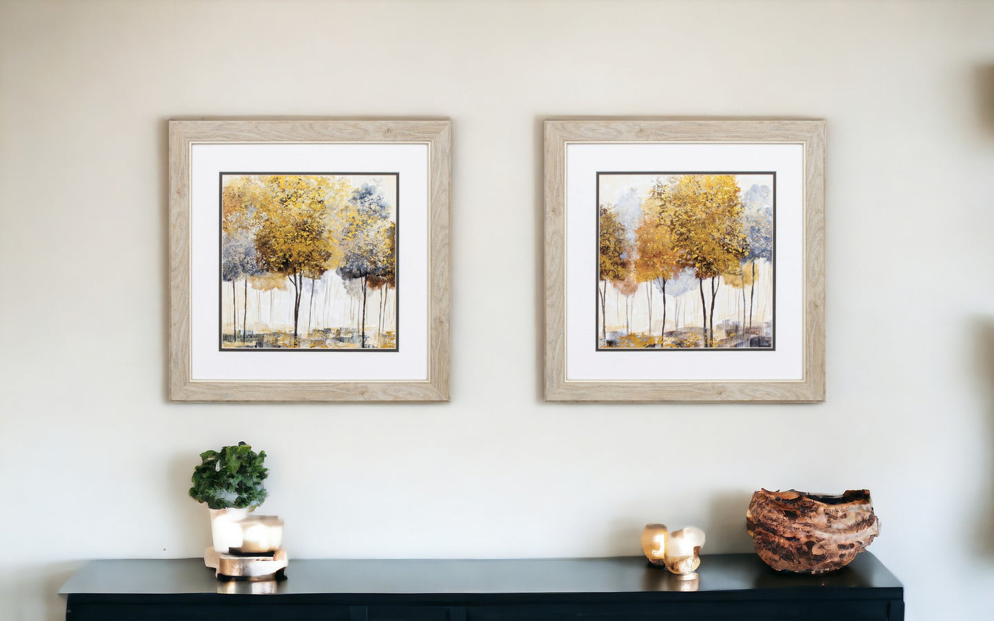 19" X 19" White Frame Golden Trees (Set Of 2)