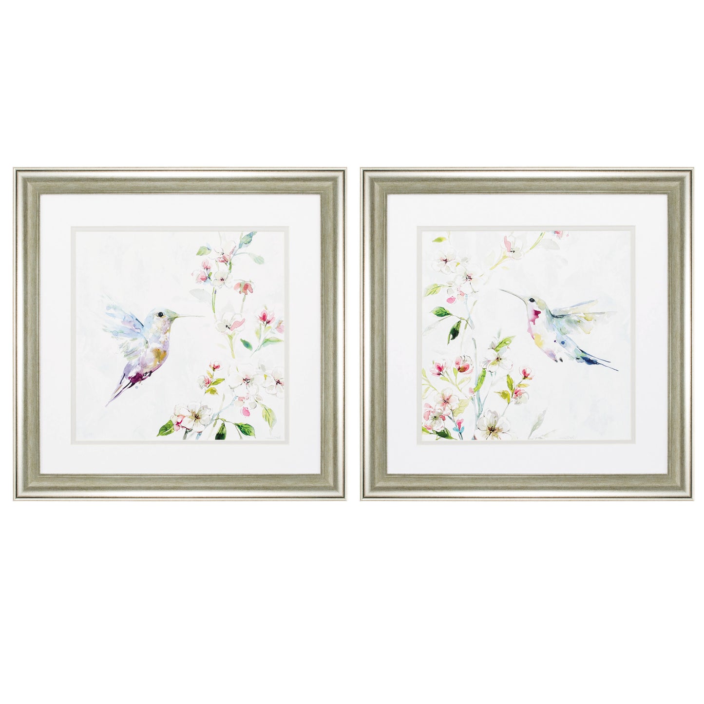 19" X 19" Brushed Silver Frame Hummingbird (Set Of 2)