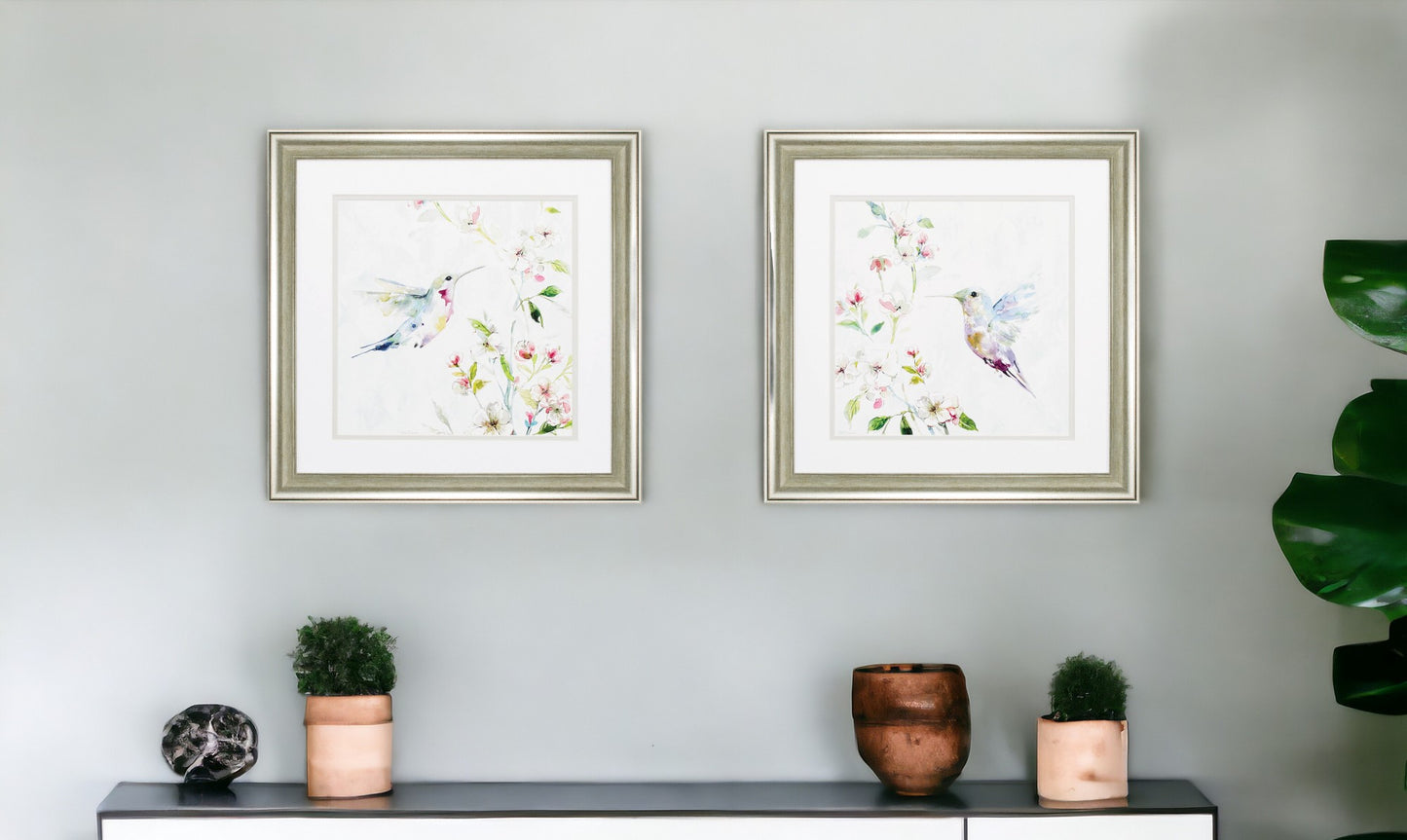 19" X 19" Brushed Silver Frame Hummingbird (Set Of 2)