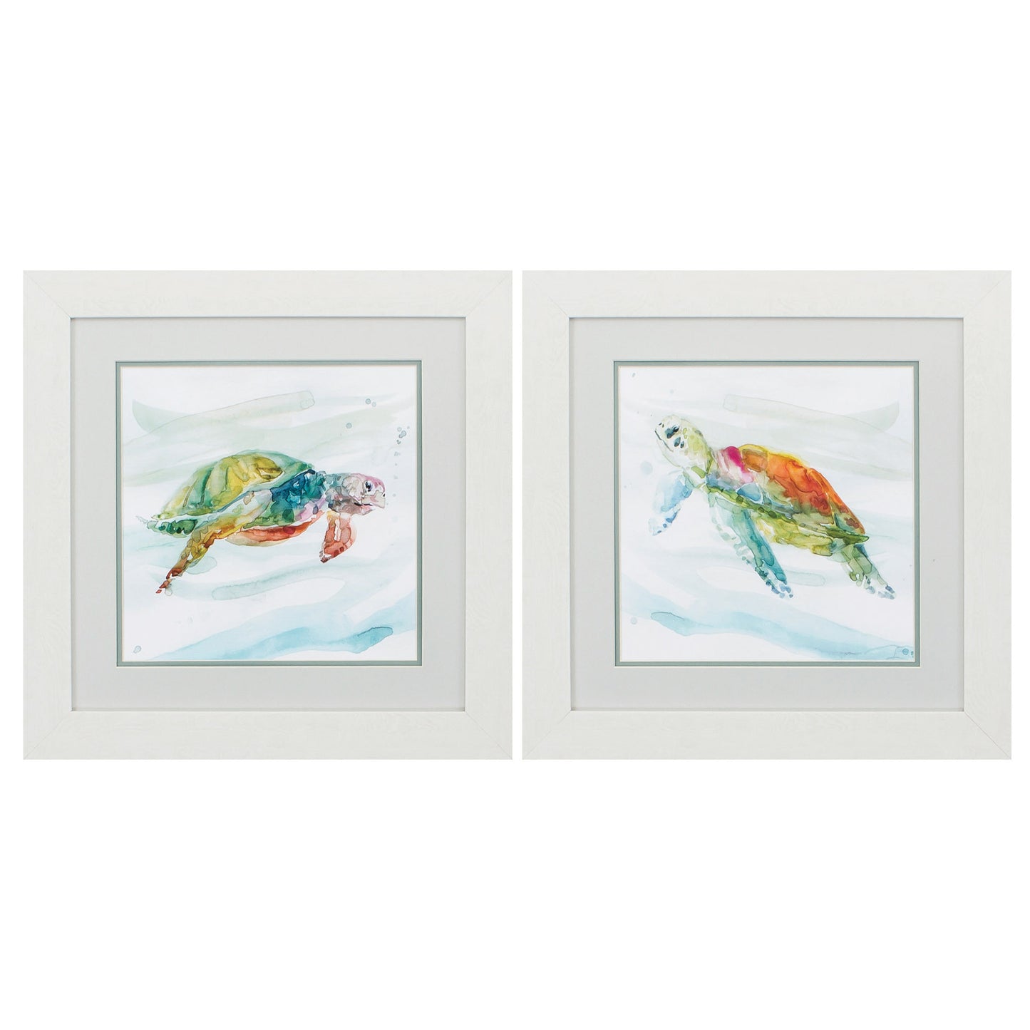 19" X 19" White Frame Turtle Tropics (Set Of 2)